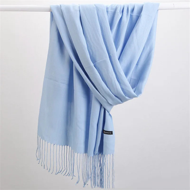 Fashion Solid Color 2023 Women Scarf Winter Hijabs Tessale Tassels Long Lady Shawls Cashmere Like Pashmina Hijabs Scarves Wraps