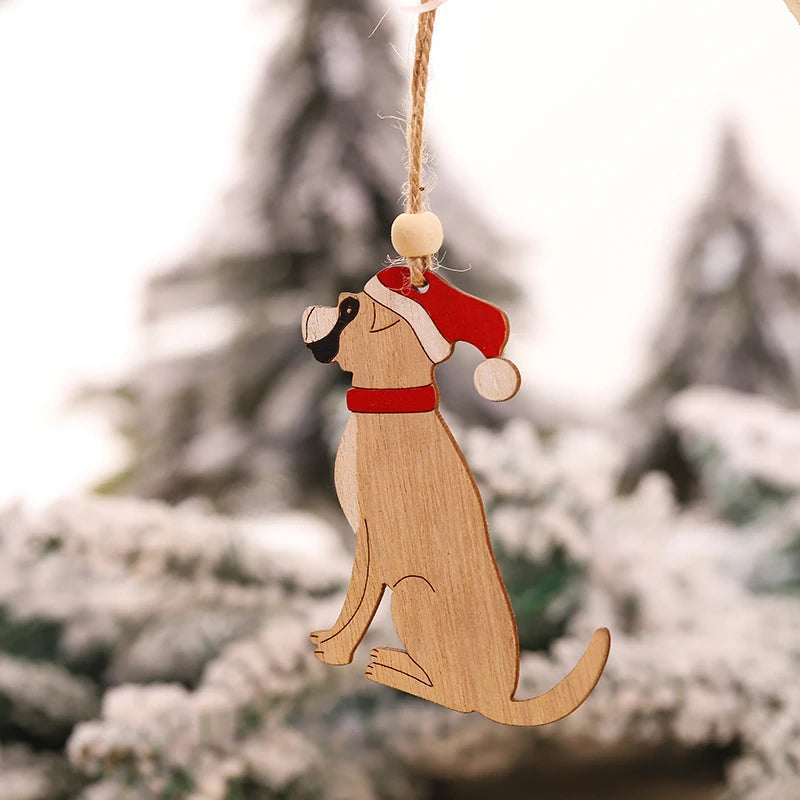 Car Ornaments Small Christmas Tree Hanging Wooden Pendants Elk Cartoon Animal Ornaments New Christmas Holiday Decorations