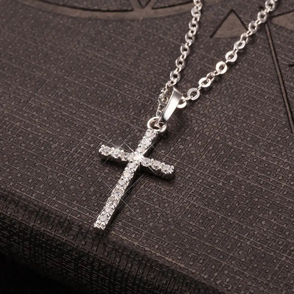 Fashion  Cross Pendants dropshipping Golden Silver  Color Crystal Jesus Cross Pendant Necklace Jewelry For Men/Women Wholesale