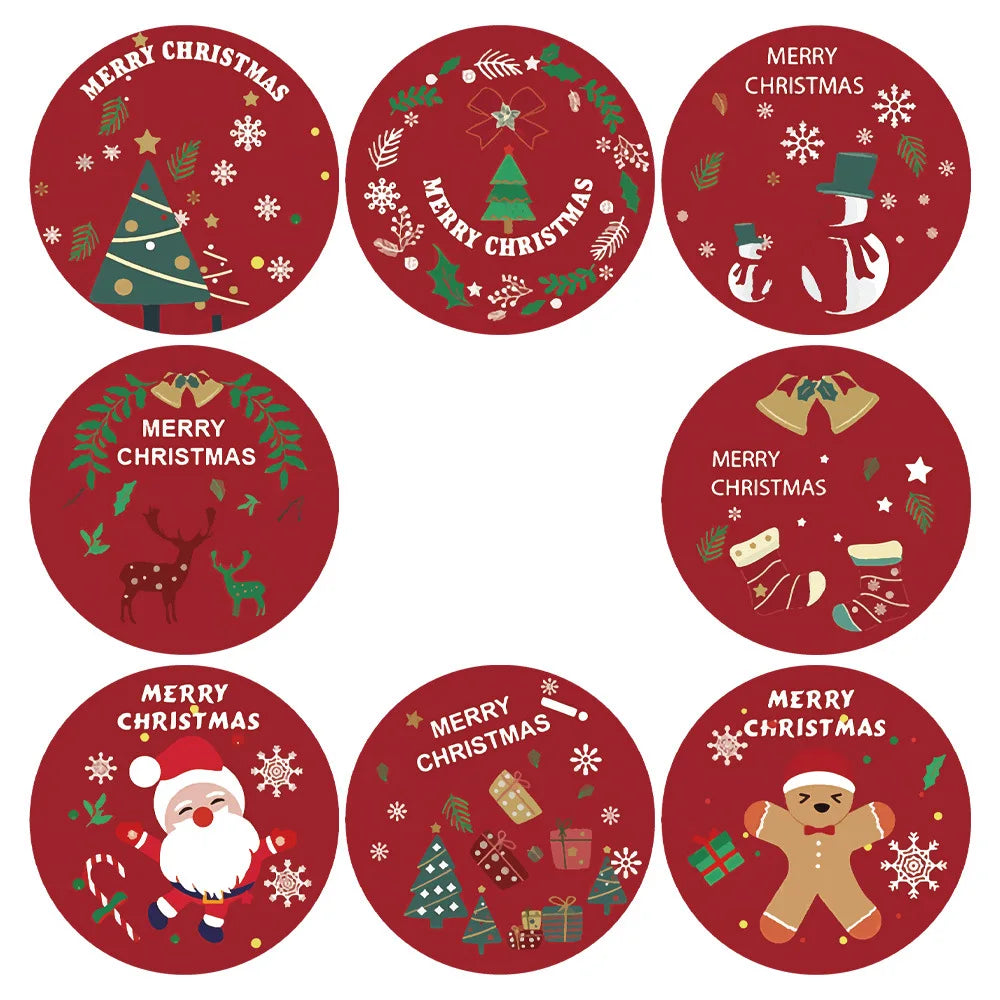 100-500Pcs Merry Christmas Stickers Christmas Theme Seal Labels Stickers For DIY Gift Baking Package Envelope Stationery Decor