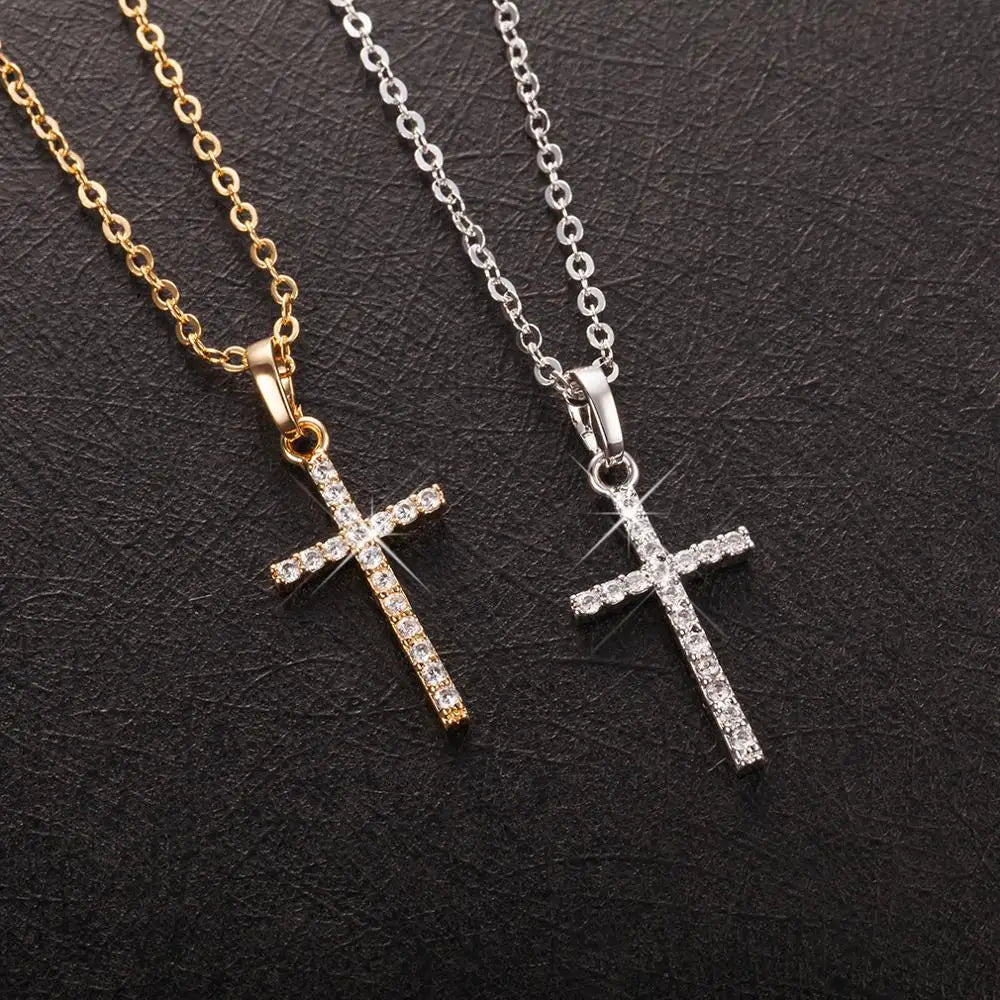 Fashion  Cross Pendants dropshipping Golden Silver  Color Crystal Jesus Cross Pendant Necklace Jewelry For Men/Women Wholesale