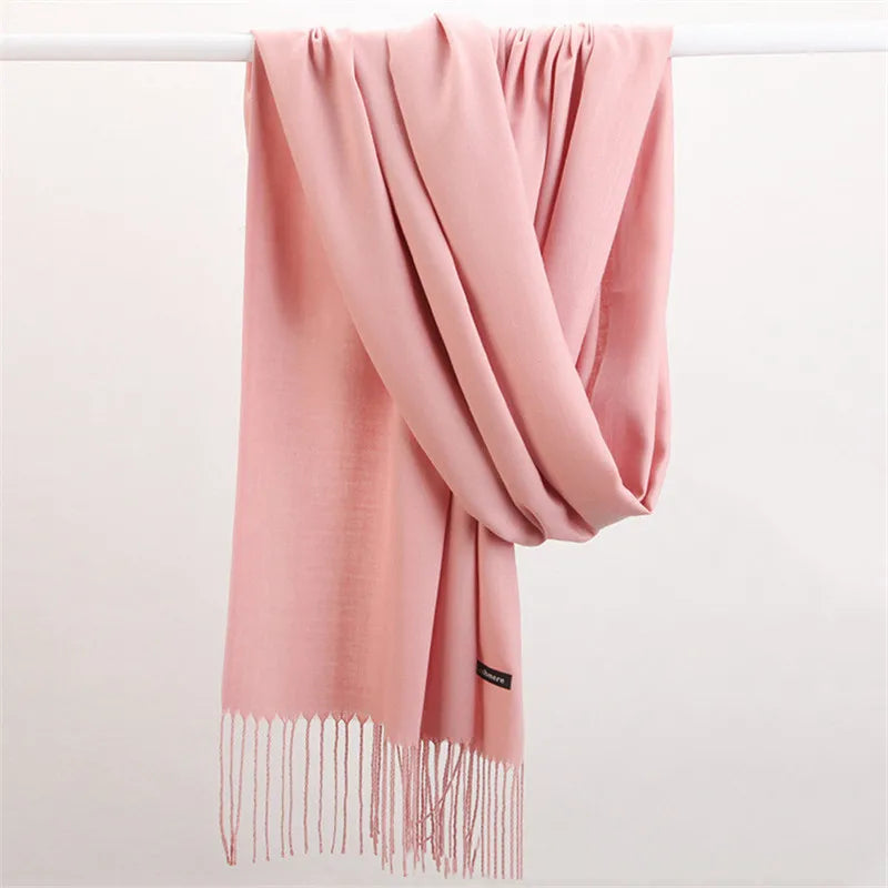 Fashion Solid Color 2023 Women Scarf Winter Hijabs Tessale Tassels Long Lady Shawls Cashmere Like Pashmina Hijabs Scarves Wraps