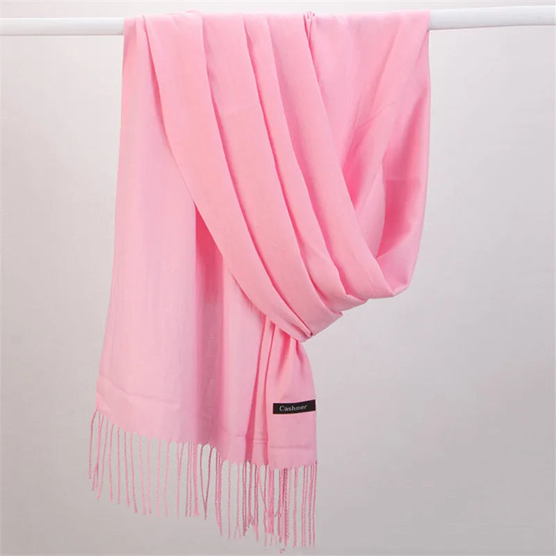 Fashion Solid Color 2023 Women Scarf Winter Hijabs Tessale Tassels Long Lady Shawls Cashmere Like Pashmina Hijabs Scarves Wraps