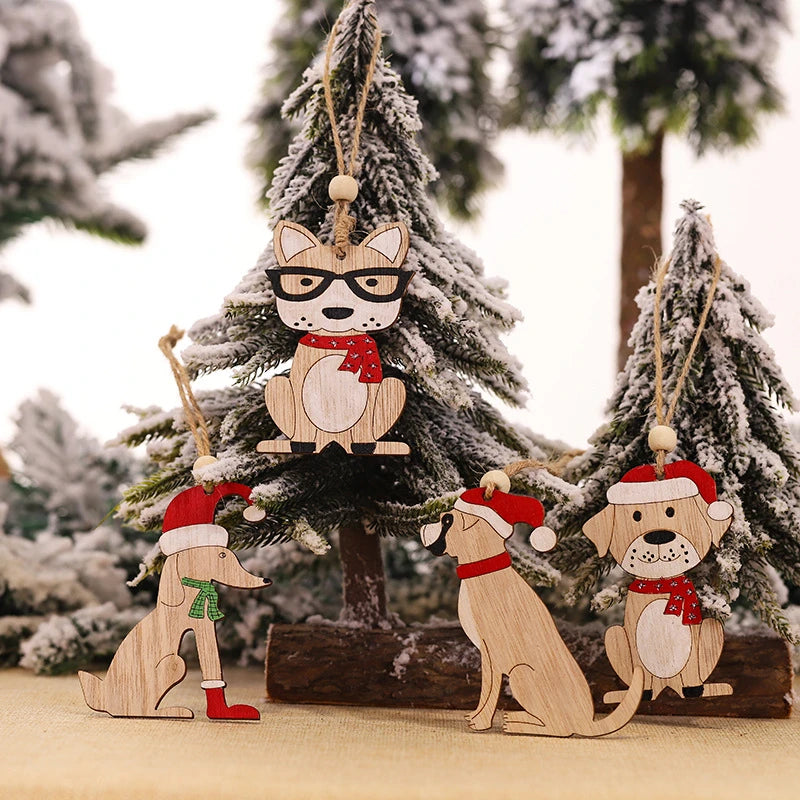 Car Ornaments Small Christmas Tree Hanging Wooden Pendants Elk Cartoon Animal Ornaments New Christmas Holiday Decorations