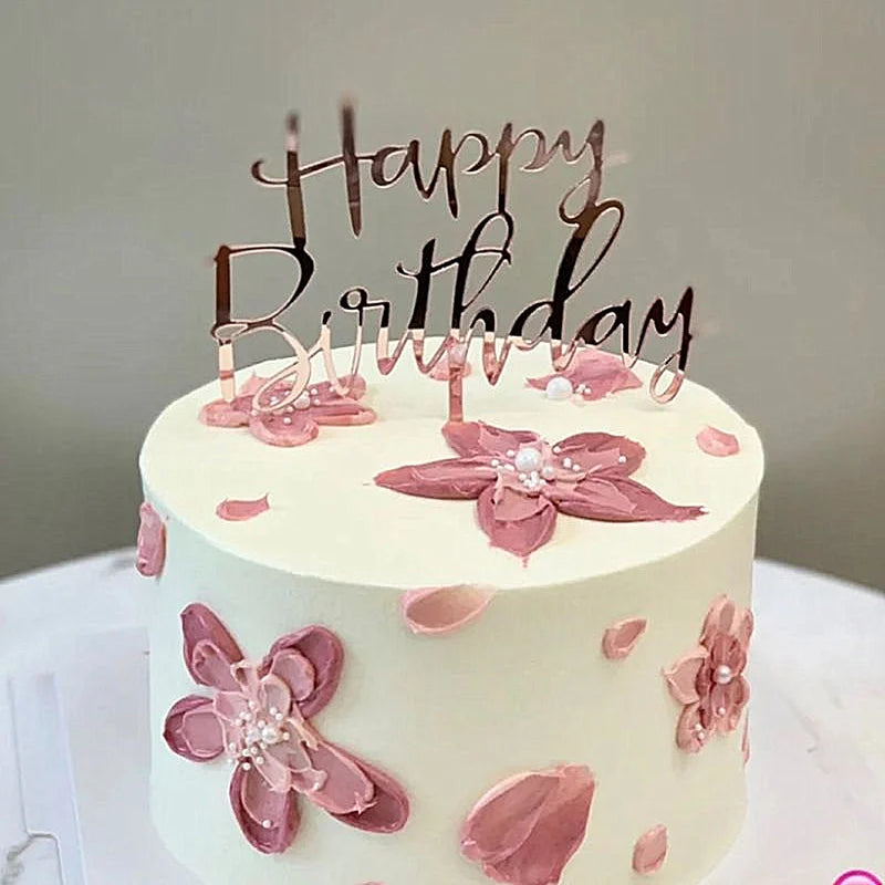 Acrylic Birthday Cake Topper Rose Gold Happy Birthday Dessert Cake Decoration For Baby Shower Party Cake Toppers Baking Supplies