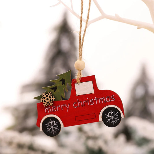 Car Ornaments Small Christmas Tree Hanging Wooden Pendants Elk Cartoon Animal Ornaments New Christmas Holiday Decorations