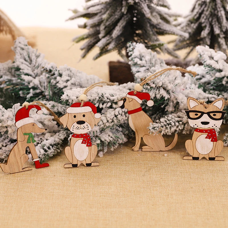 Car Ornaments Small Christmas Tree Hanging Wooden Pendants Elk Cartoon Animal Ornaments New Christmas Holiday Decorations