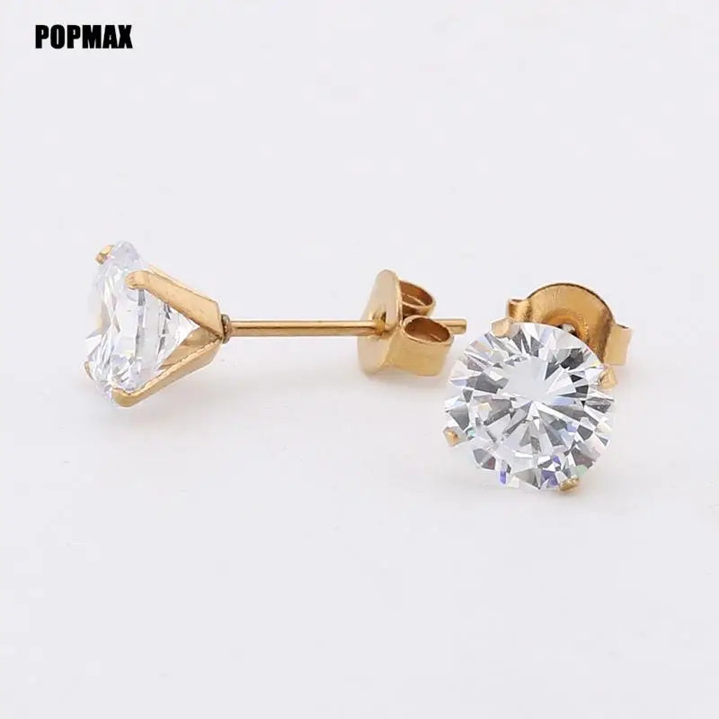 POPMAX 1Pairs/2Pcs Stainless Steel Crystal Studs Earrings For Women Men 4 Prong Tragus Round Clear Cubic Zirconia Ear Jewelry