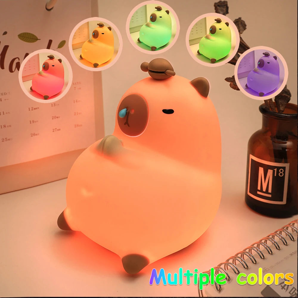 Cute Cartoon Capybara Silicone Night Light USB Rechargeable Timing Dimming Sleep Night Lamp for Children's Room Decor