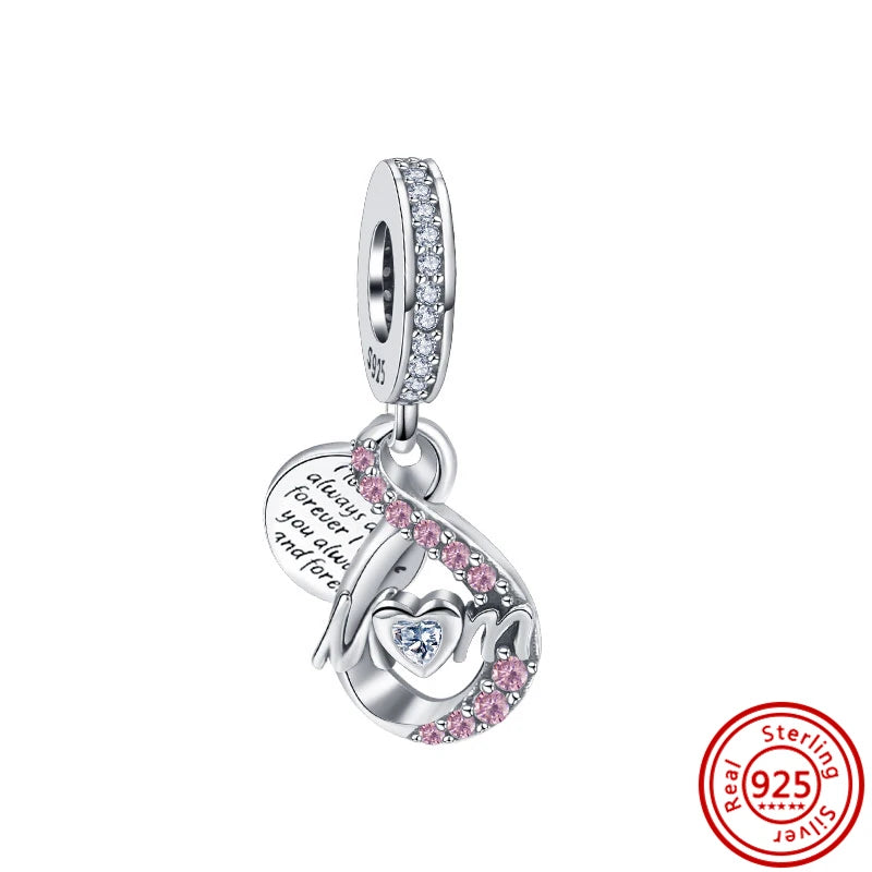 925 Solid Silver Pink Series Butterfly Flower Heart Friends Infinite Love Mom Beads Fit Original Pandora Charms Bracelet Jewelry