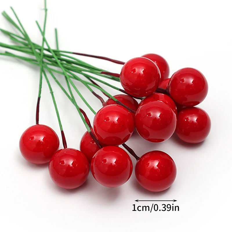 1000/50x Mini Artificial Berries Red Fake Berry Cherry Stamen for Christmas DIY Floral Wreath Ornament New Year Party Home Decor