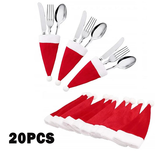 Merry Christmas Christmas Tableware Bag Holder Christmas Hat Fork Knife Cutlery Bag Christmas Decorations for Home