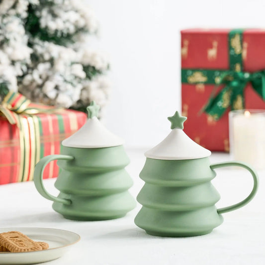 Ceramic Christmas Tree Cup Solid Color Simple Gift Home 550ml Office Couple