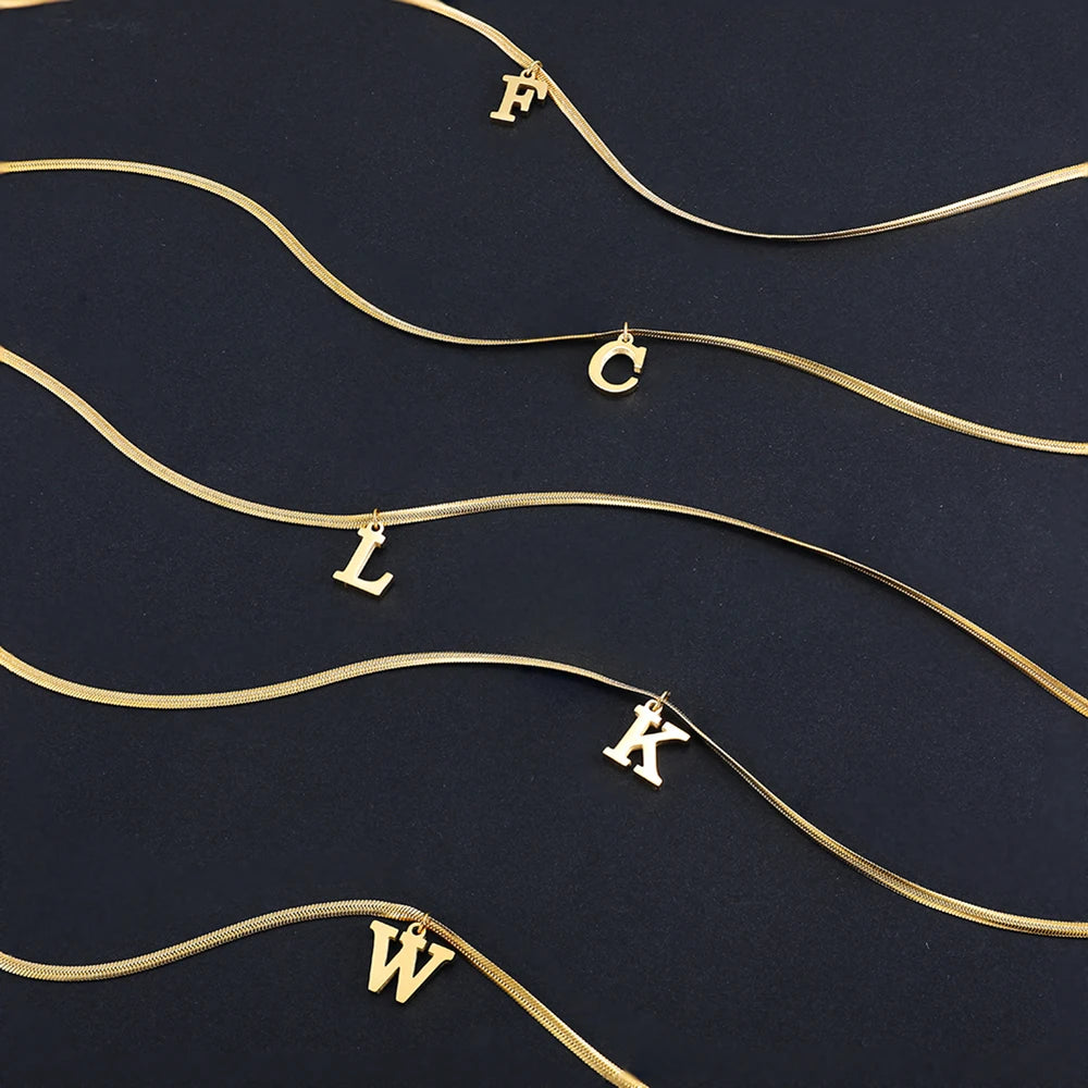 A-Z Alphabet Gold Plated Stainless Steel Pendant Necklace for Women Snake Chain Initial Letter Clavicle Necklaces Collar Jewelry