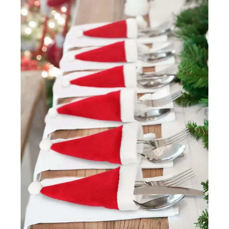 Merry Christmas Christmas Tableware Bag Holder Christmas Hat Fork Knife Cutlery Bag Christmas Decorations for Home