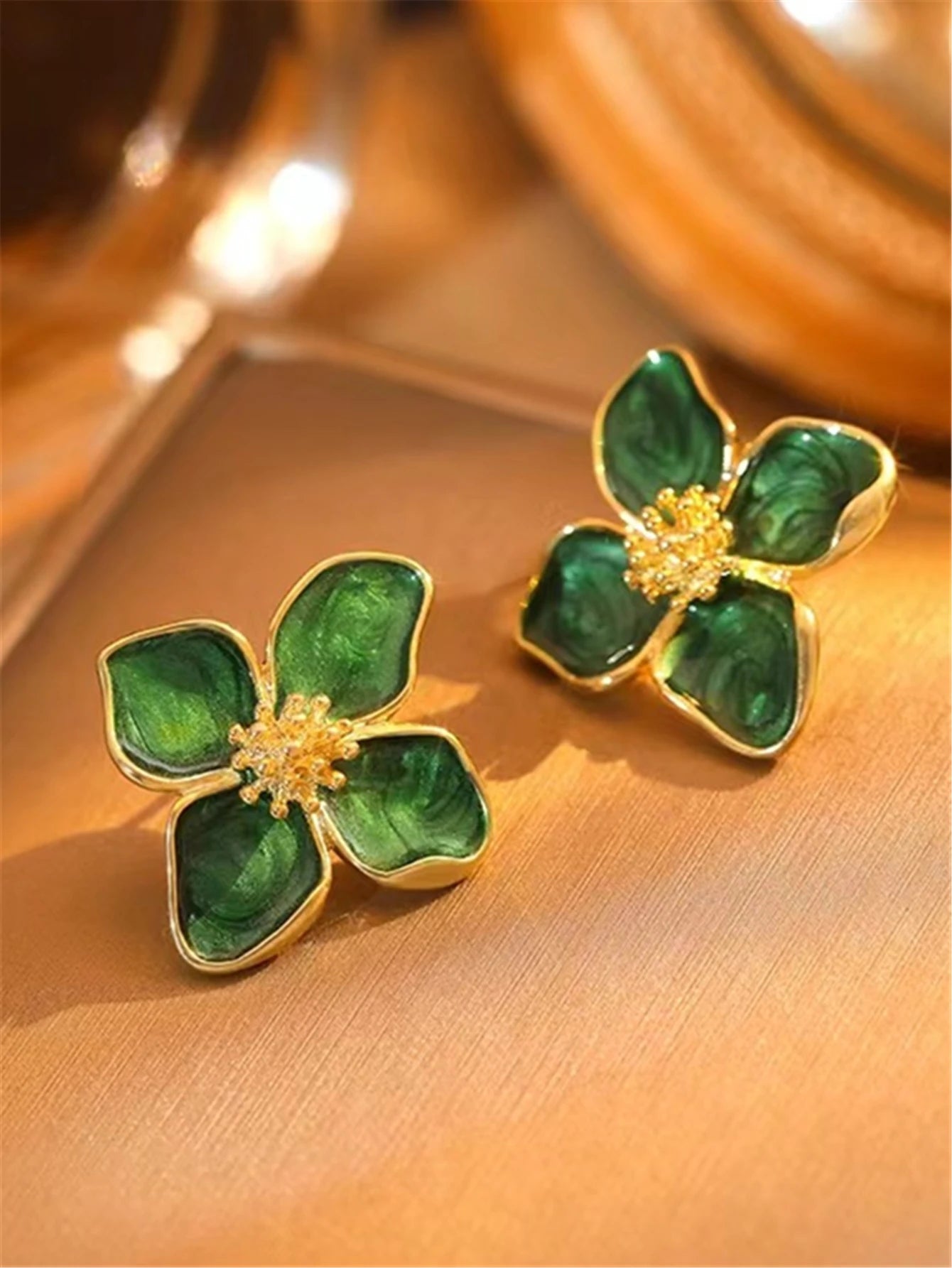 Hibiscus Dropped Glaze Flower Stud Earrings for Women Girl French Ins Vintage Fashion Korean Wedding Romantic Jewelry Gifts