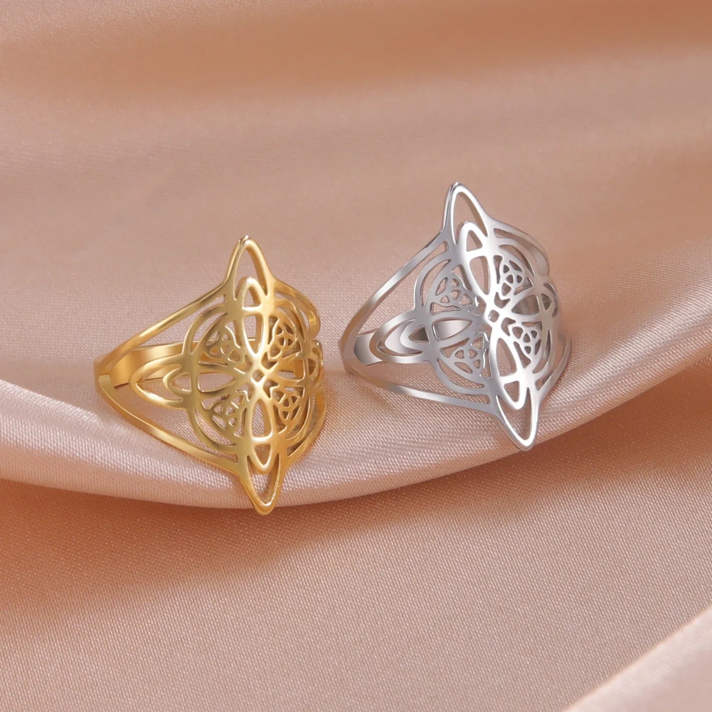 Skyrim Witchcraft Witch Knot Ring Stainless Steel Finger Rings Wicca Triquetra Celtics Knot Amulet Protection Jewelry Women Men