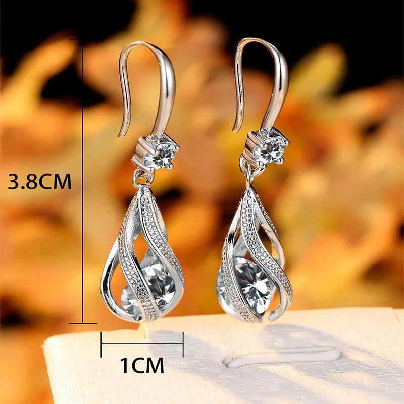 Dainty Cubic Zirconia Hook Clip Earrings Lantern Design Multi Color Stone Drop Earrings Copper Material Chic Jewelry For Woman