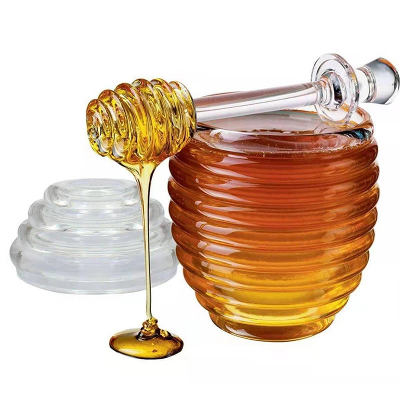 Glass Honeycomb Tank Kitchen Tools Honey Storage Container with Dipper and Lid Honey Bottle for Wedding Party Kitchen Home