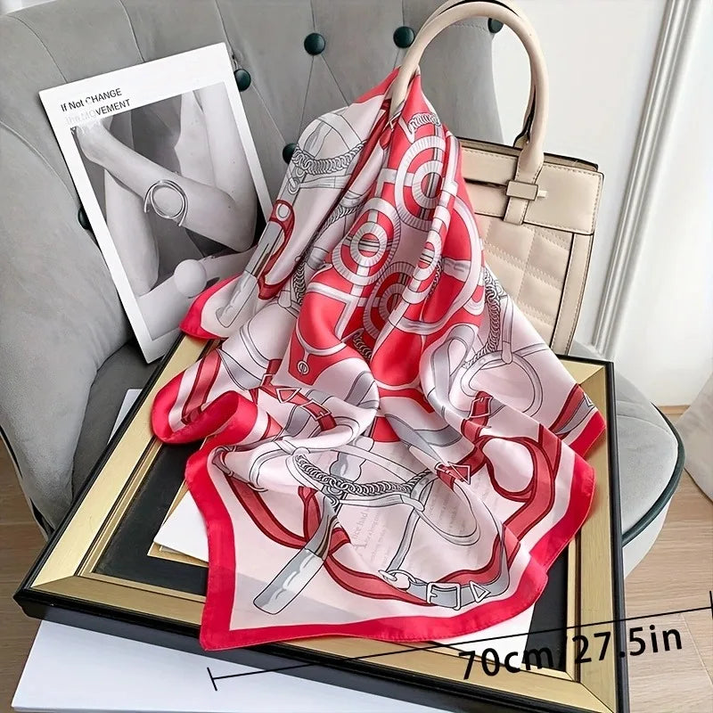 1pcs70cm Ring Pattern Silk Scarf Women's Imitation Silk Fashion Versatile Headwear Bag Accessories Clothing Square Scarf