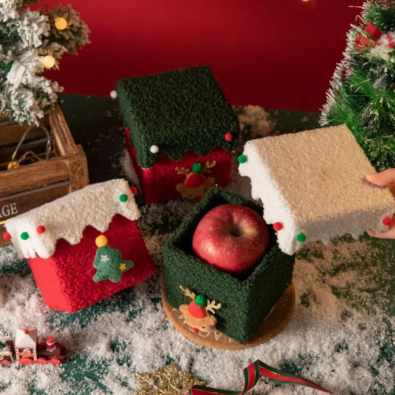 Cute Christmas Gift Box Christmas Eve Apple Packaging Box Creative Plush Fabric Decoration Gift Girlfriend Exquisite Apple Box