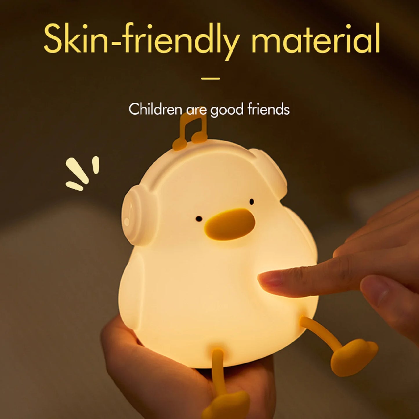 Cute Duck Night Light Rechargeable LED Pat Silicone Lamp Bedside Cartoon Children Nightlights for Home Room Decor Birthday Gift