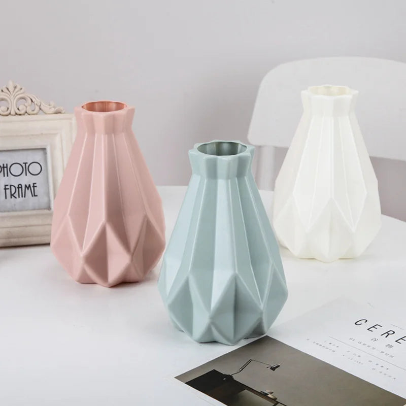 Nordic Flower Vase Imitation Ceramic Plastic Flower Vase Pot Home Living Room Desktop Decoration Wedding Centerpiece Arrangement