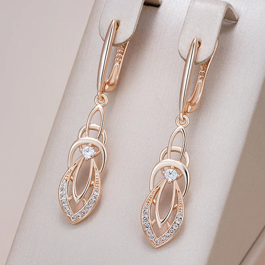 Kinel Fashion Glossy Hollow Geometry Drop Earring for Women Unusual Natural Zircon 585 Rose Gold Color Daily Fine Ethnic Jewelry