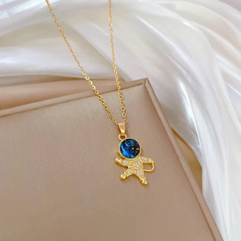 Y2K Starry Sky Planet Light Luxurious Temperament Gorgeous Necklace Star and Moon Versatile Stainless Steel Clavicle Chain