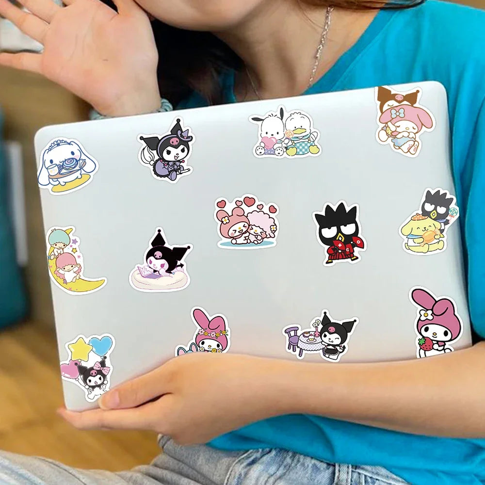 Kawaii Hello Kitty My Melody Kuromi Stickers for Kids Girls DIY Laptop Phone Diary Cute Cartoon Sanrio Sticker Decals Toy