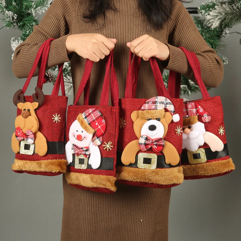 Christmas Gift Bag Linen Cloth New Year Children's Candy Handbag Christmas Eve Apple Storage Bag Xmas Santa Claus Wholesale