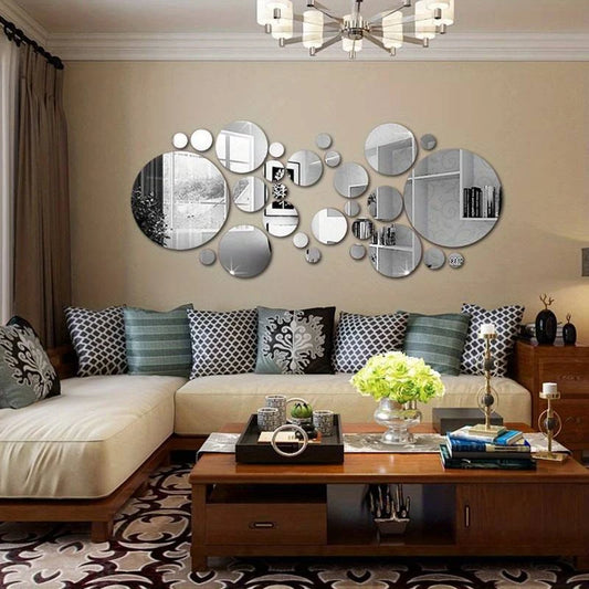 26 PCs 3D Acrylic Mirror Wall Sticker, round Mirror, DIY Bedroom, Bathroom and TV Background Room Sticker Wall Decoration