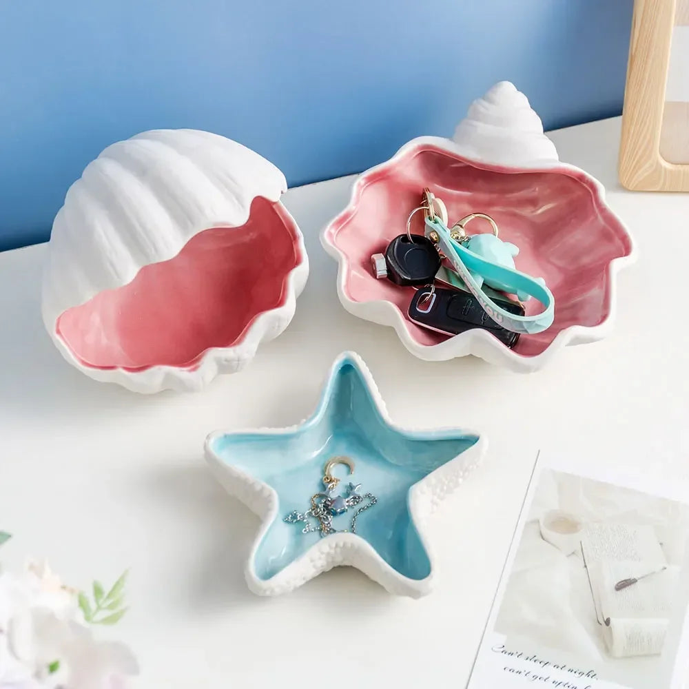 Jewelry Tray Sea Shell Decorative Ceramic Storage Scandinavian Room Decoration Room Trinkets New Year's Gift Home Decoration