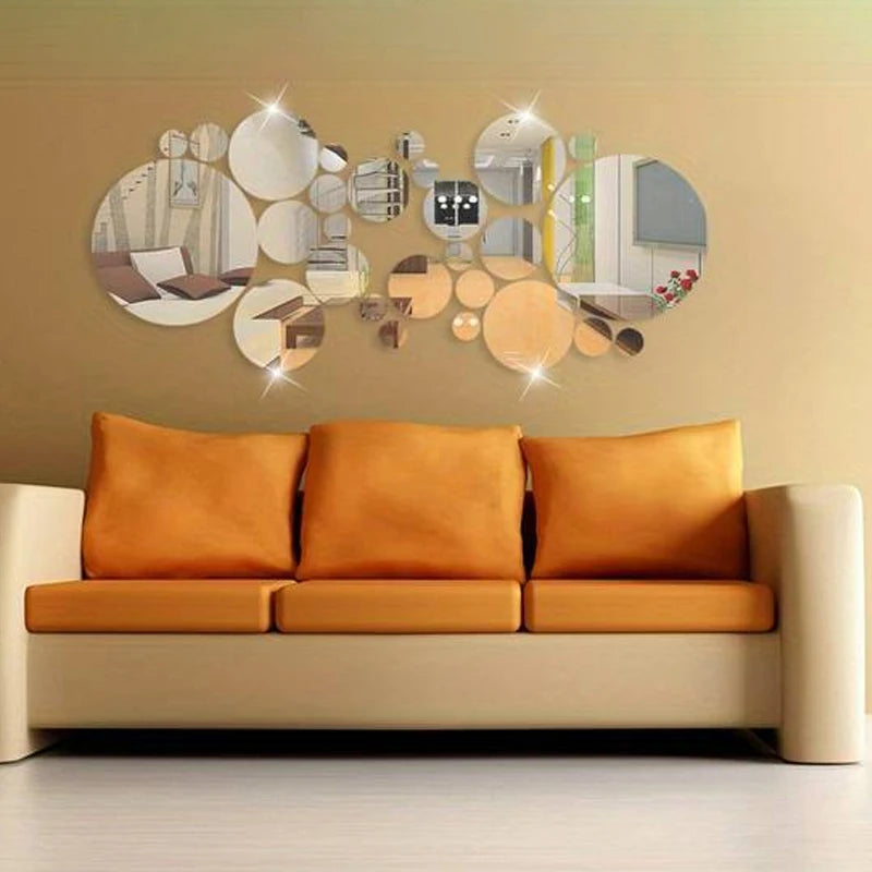 26 PCs 3D Acrylic Mirror Wall Sticker, round Mirror, DIY Bedroom, Bathroom and TV Background Room Sticker Wall Decoration