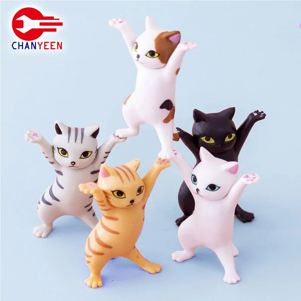 Kawaii Cats Pen Holder Funny Cat Doll Ornaments Plastic Crafts Earphone Support For Room Office Desk Home Decoration Accessories