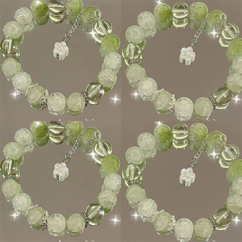 Simple Green Popcorn Crystal Bracelet  For Women Girls Korean ins Flower Fox Feather Tassel Bracelets Friendship Jewelry Gifts