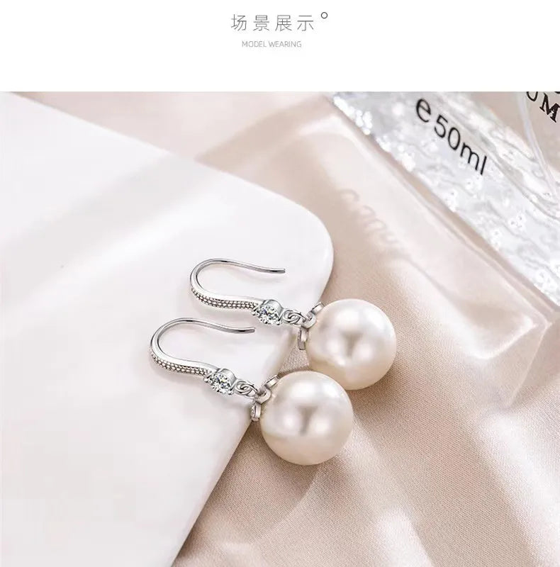 925 silver trend  pearl long earrings Wedding pendant earrings Fashion Korean jewelry earrings For women.panrty gift