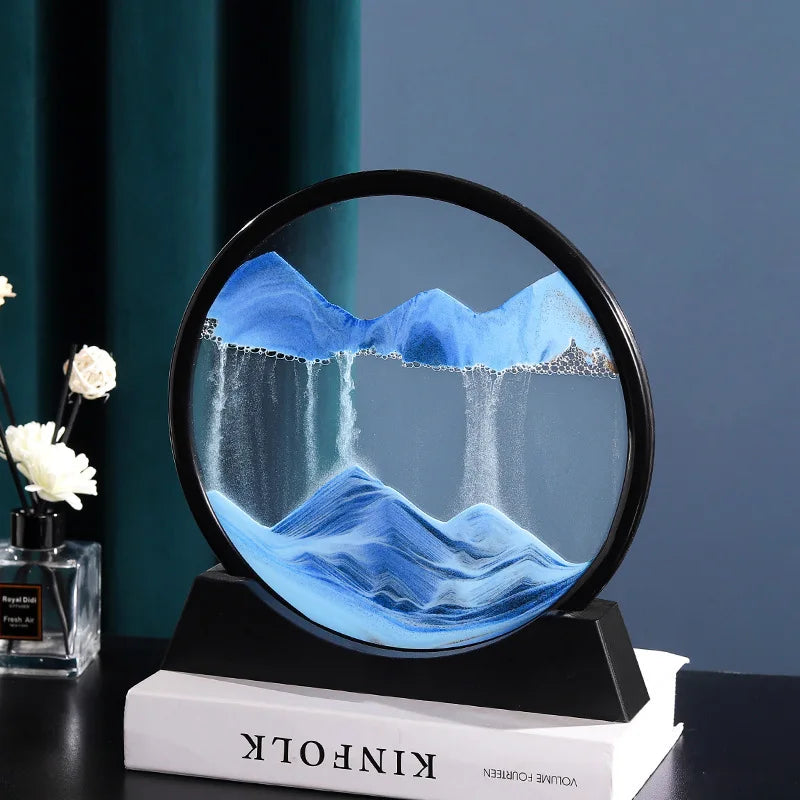 3D Moving Sand Art Picture Round Glass Deep Sea Sandscape Hourglass Quicksand Craft Flowing Painting Office Home Decor Gift