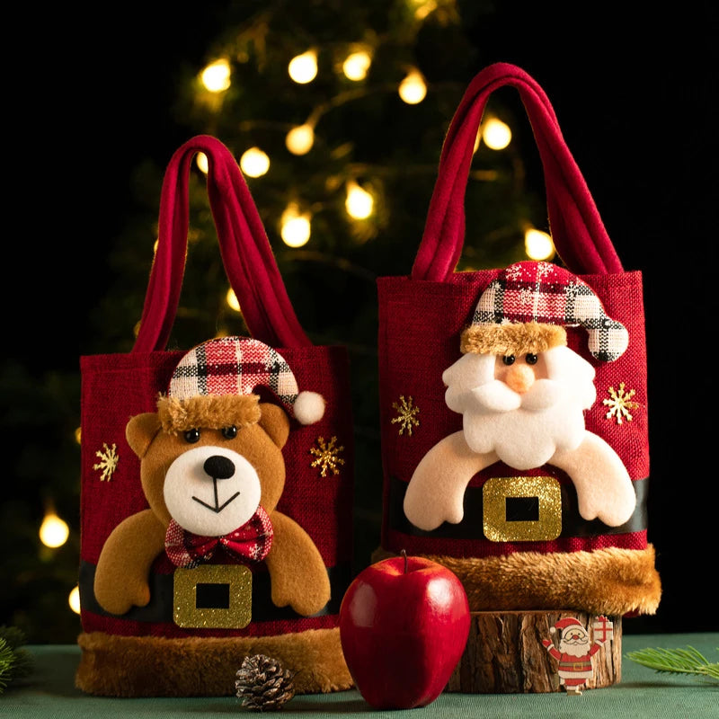 Christmas Gift Bag Linen Cloth New Year Children's Candy Handbag Christmas Eve Apple Storage Bag Xmas Santa Claus Wholesale