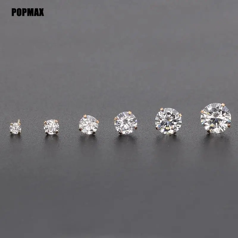 POPMAX 1Pairs/2Pcs Stainless Steel Crystal Studs Earrings For Women Men 4 Prong Tragus Round Clear Cubic Zirconia Ear Jewelry