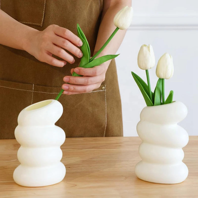 1/2PC Plastic Spiral White Vase Nordic Creative Flower Arrangement Container For Kitchen Living Bedroom Home Decoration Ornament