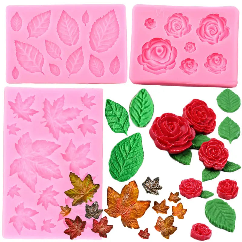 3D Mini Rose Flower Leafs Silicone Mold Wedding Fondant Chocolate Sugarcraft Cake Decor Baking Tools Confectionery Resin Moulds