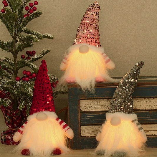 AlliLit 1~3pcs Christmas Gnome Doll Elf 30cm Led Light Xmas Ornaments Decorations for Home 2024 New Year Gift Kids