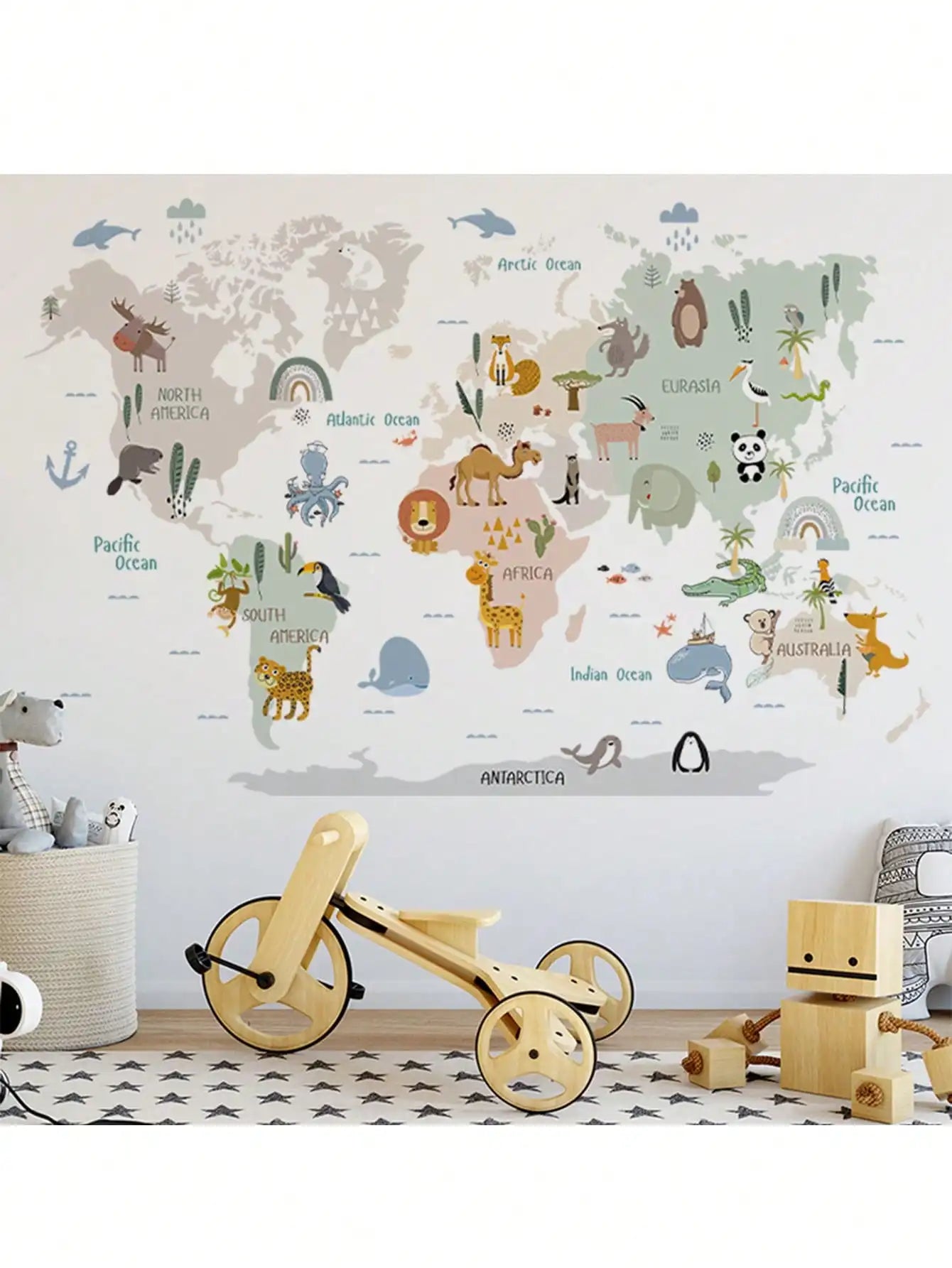 World map wall stickers creative DIY stickers cartoon animal stickers children's room bedroom decoration mural