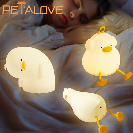 Cute Duck Night Light Rechargeable LED Pat Silicone Lamp Bedside Cartoon Children Nightlights for Home Room Decor Birthday Gift