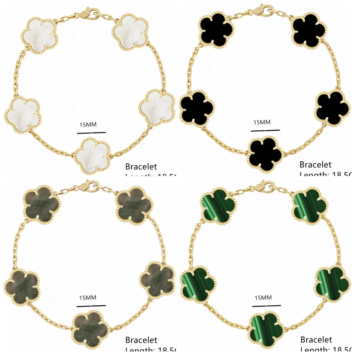 Hot Selling High Quality Fashion Brand Five Leaf Flower Clover Natural Mother of Pearl Bracelet Gold Silver  Bracelet for Women