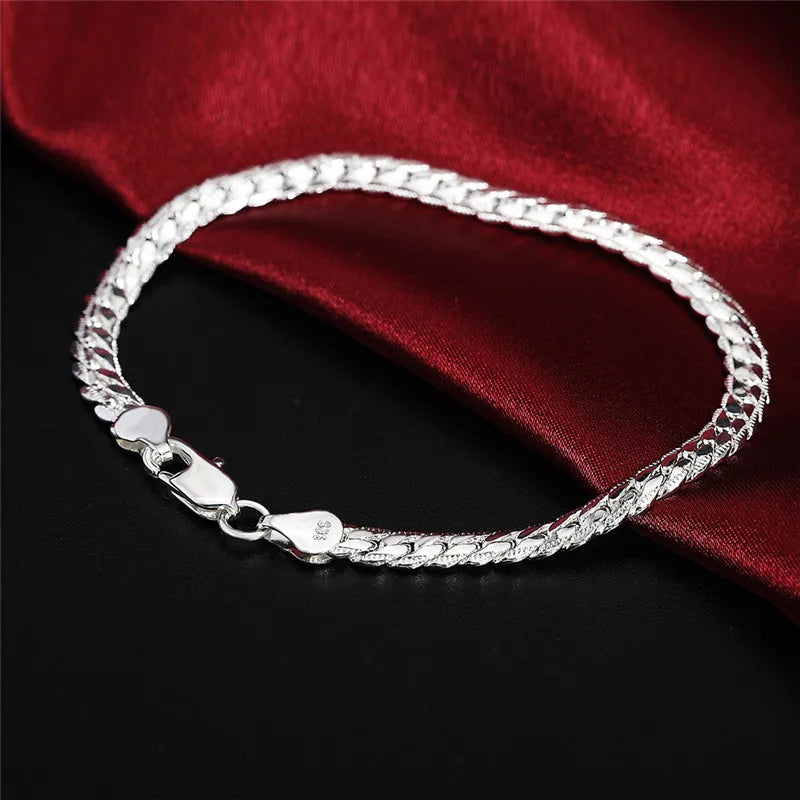 925 Sterling Silver Bracelet 6mm 18/20cm Flat Side Chain Lobster Clasp For Woman Man Wedding Engagement Jewelry