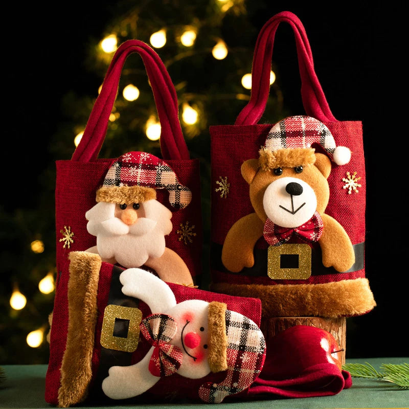 Christmas Gift Bag Linen Cloth New Year Children's Candy Handbag Christmas Eve Apple Storage Bag Xmas Santa Claus Wholesale