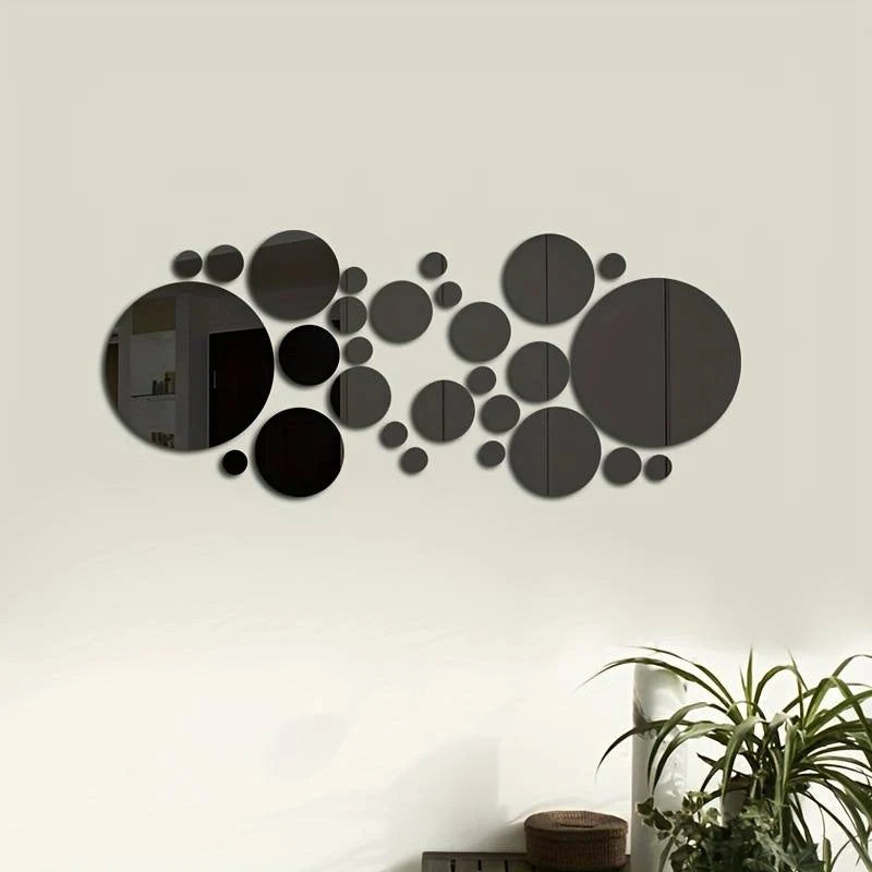 26 PCs 3D Acrylic Mirror Wall Sticker, round Mirror, DIY Bedroom, Bathroom and TV Background Room Sticker Wall Decoration