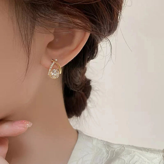 Fashion Cross Stud Earrings For Women Girls Korean Style Elegant Crystal Jewelry Ear Rings Fishtail Lady Earrings Gift